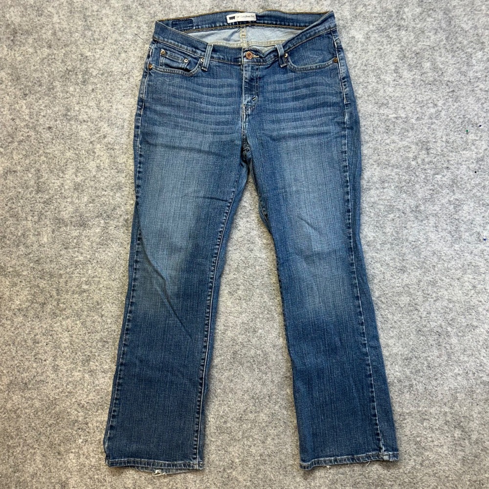 Levis Straight Leg Jeans Women Blue Fair Distressed Frayed Hem Medium Wash Denim